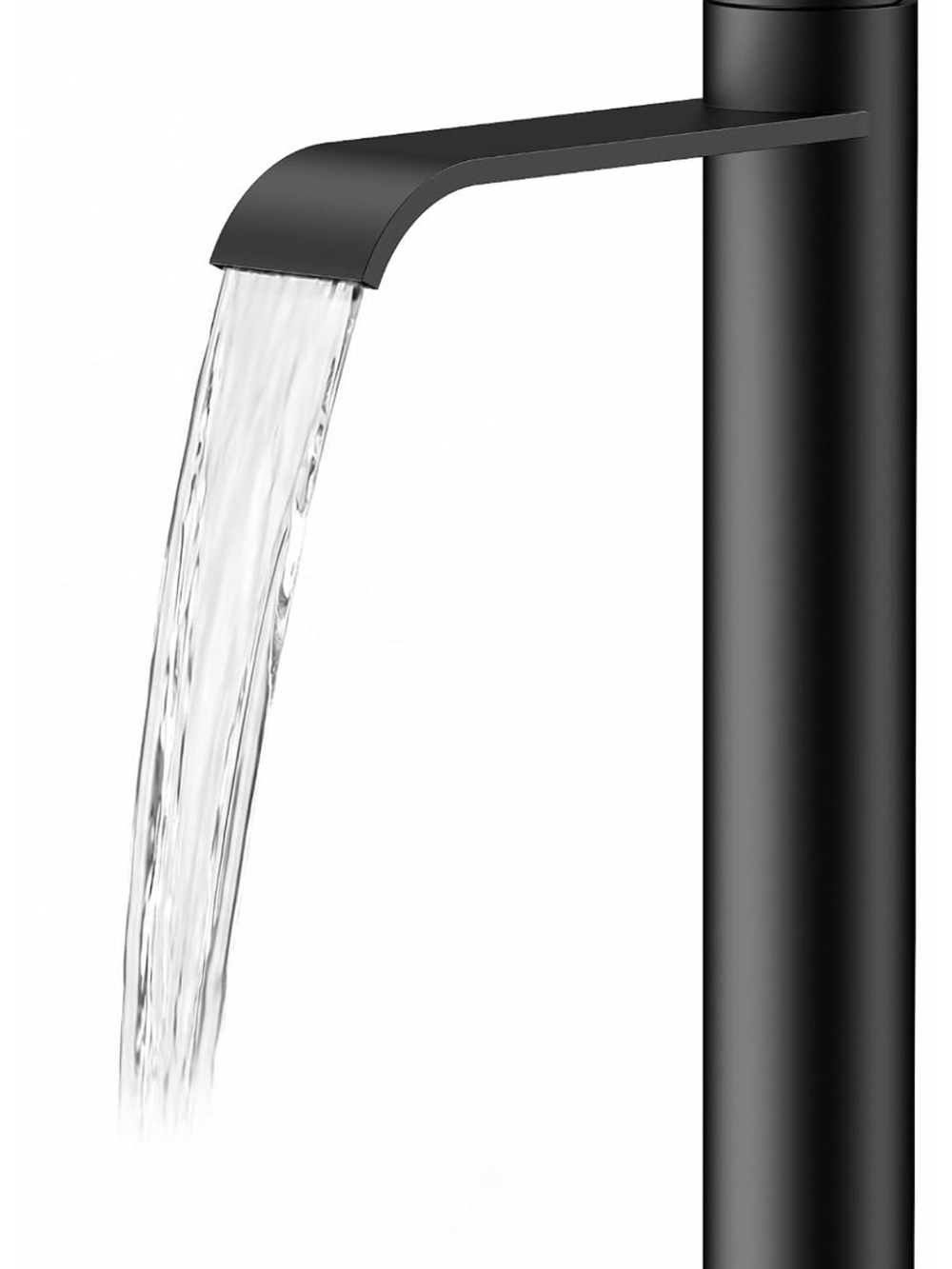 FORIOUS Vessel Sink Faucet Matte Black Waterfall 1 Hole Tall w/ Drain & Hoses